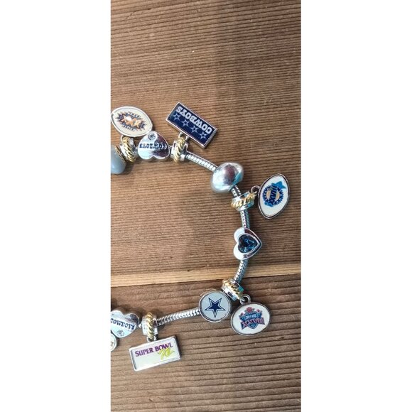 NFL-Themed Charm Bracelet With Silver-Tone Band & Multi-Color Enamel Charms Feat - Picture 2 of 3